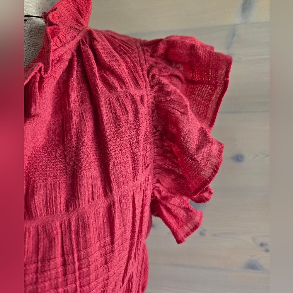 NWT Max Studio Ruffle Sleeve Tie Neck Cotton Lined Mini Dress Sz M - Picture 3 of 7